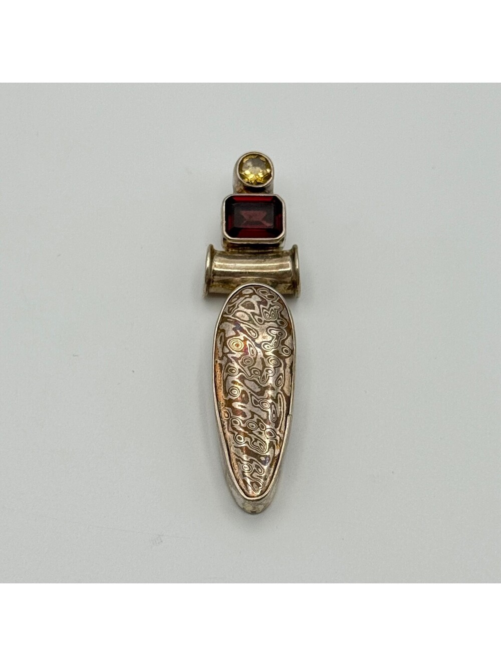Charles Albert Citrine, Garnet, Sterling Silver Pendant